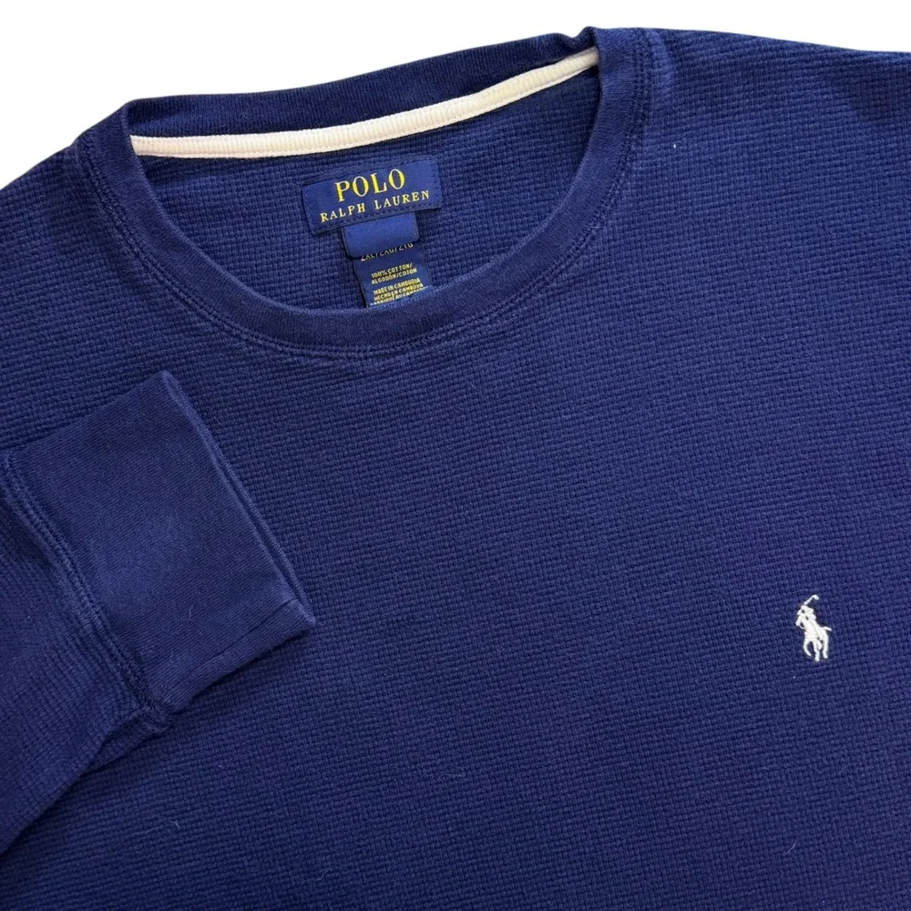 Polo Ralph Lauren Thermal Shirt Men 2XL Navy Blue Waffle Knit Cotton Long Sleeve